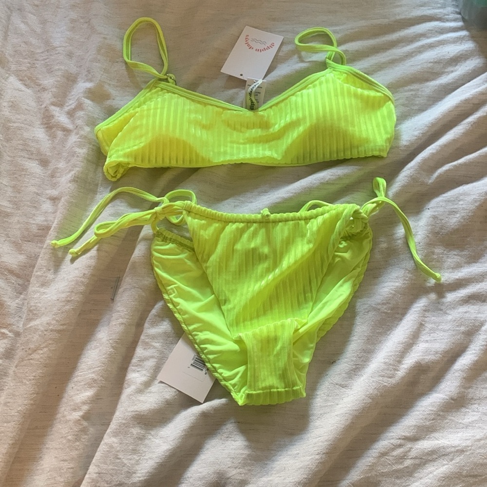 Neon Yellow Ribbed Velvet Bikini Set - Dippin Daisys